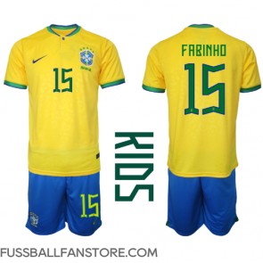 Brasilien Fabinho #15 Replik Heimtrikot Kinder WM 2022 Kurzarm (+ Kurze Hosen)